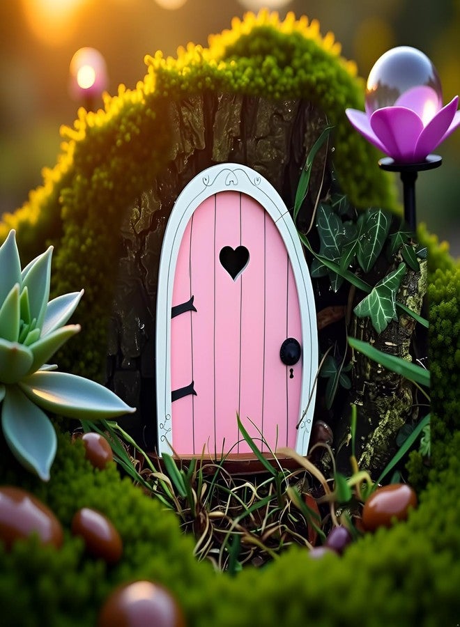 Zhuluck Pink Miniature Fairy Door for Tree, 3D Garden Decor, Bonsai Terrarium Micro Landscape Decoration Accessories Garden Miniatures - Image 2